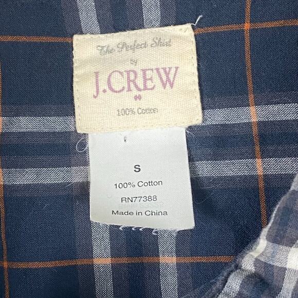 J. Crew Plaid Perfect Button Down Shirt in Navy - Picture 7 of 8